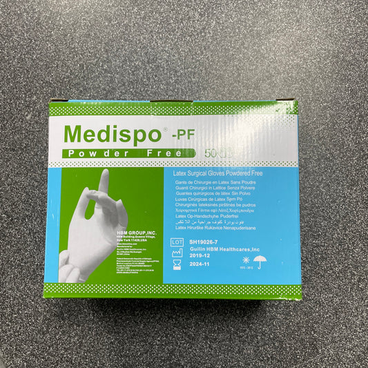 PACK OF 50 PAIRS - MEDISPO 9823-PF  POWDER FREE LATEX SURGICAL GLOVES SIZE 7.5