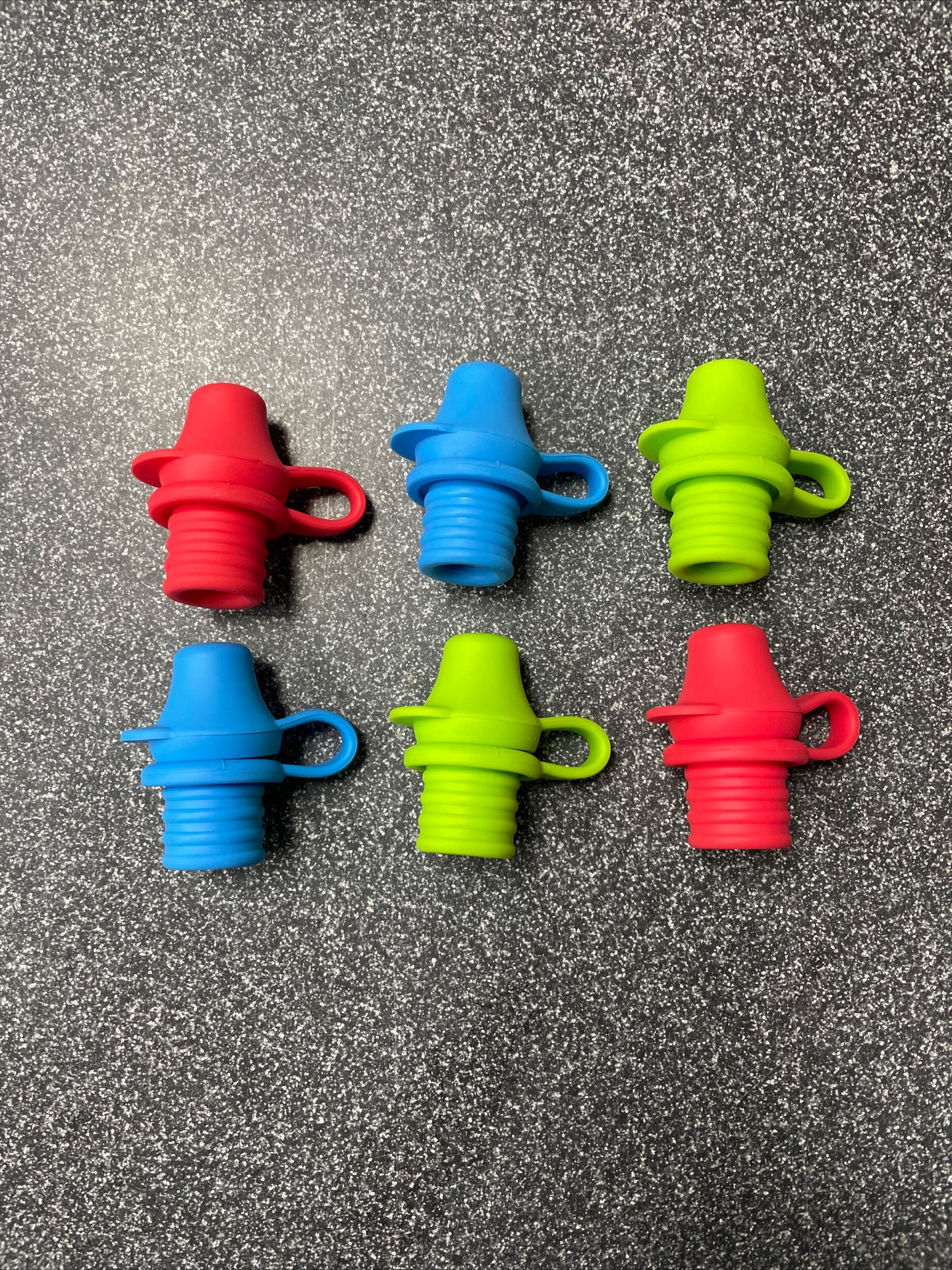 KiddiKap-No Spill Silicone Bottle Top Spout (2)3 Pack Bundle (Red, Blue, Green)