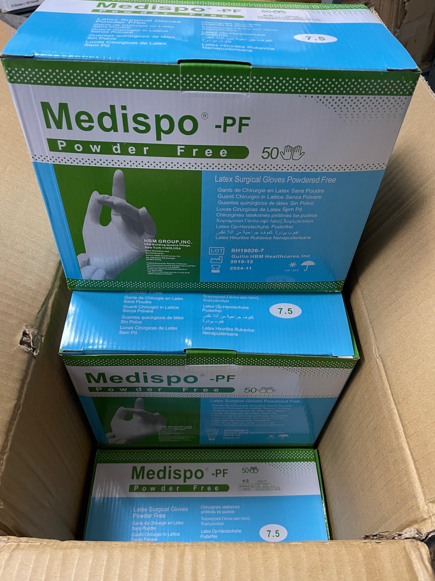 QTY 400 PAIRS/50*8-PACK MEDISPO 9823-PF POWDER FREE LATEX SURGICAL GLOVES SZ 7.5