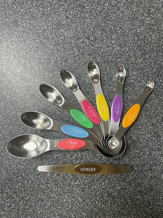 Magnetic Dual Sided Measuring Spoons with Leveler Set of 8 Multicolored NEW